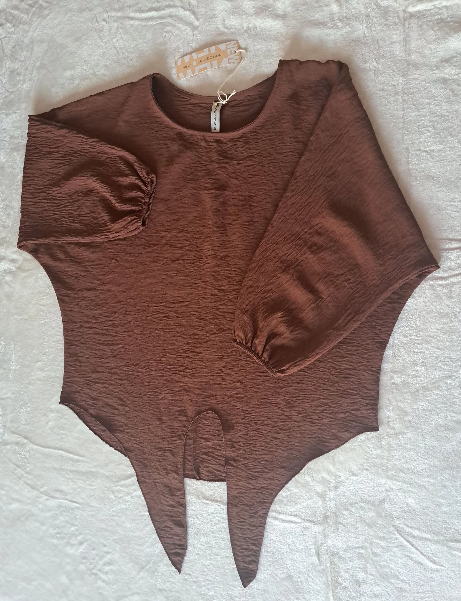 Brown Oversized Blouse • Balloon Sleeves • Tie Front • One Size • Look Minimal Chic – photo 5